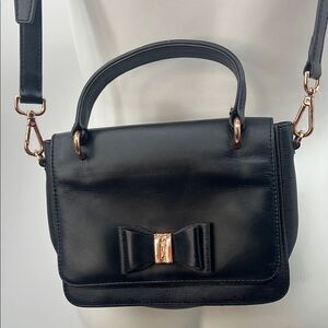 Ted Baker Elegant Black Bow Leather Handbag